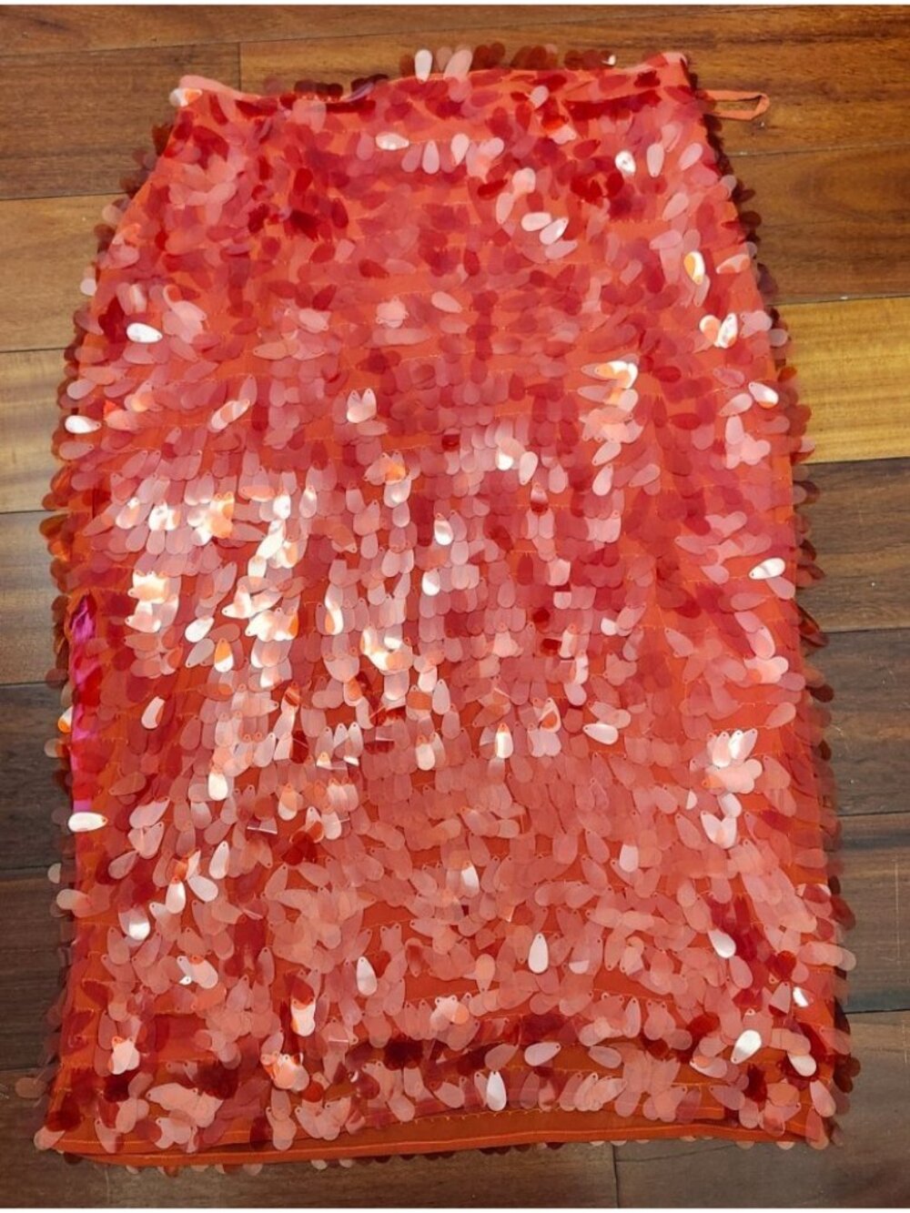 Anthropologie Maeve Sequin Midi Skirt Size 12 Coral Orange Paillette Party - Picture 3 of 14